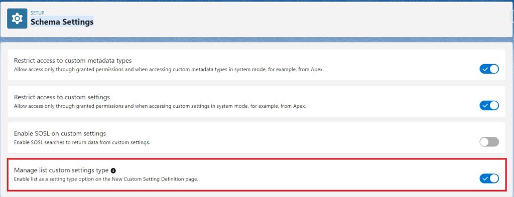 Change schema settings